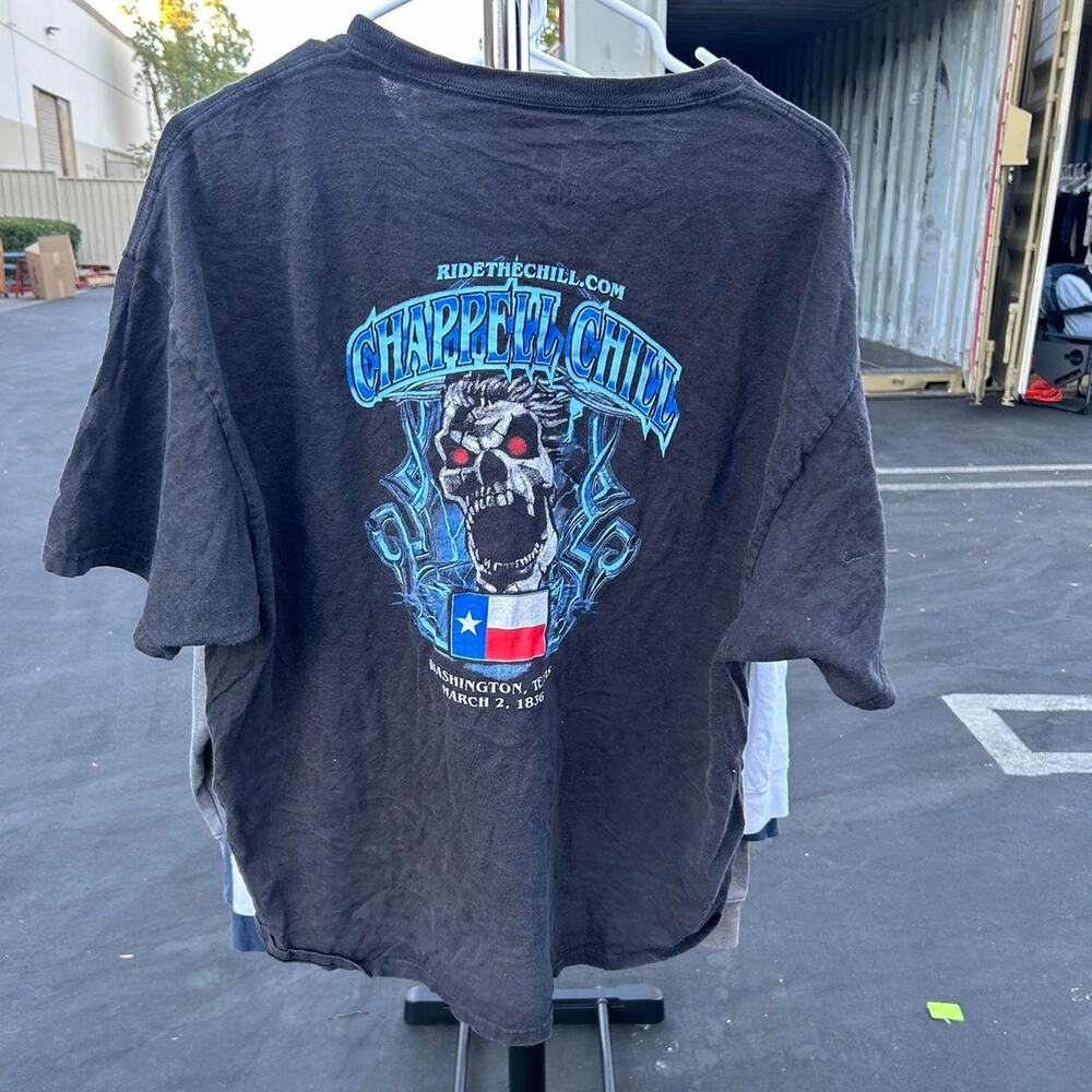 Black blue flame skull tee
